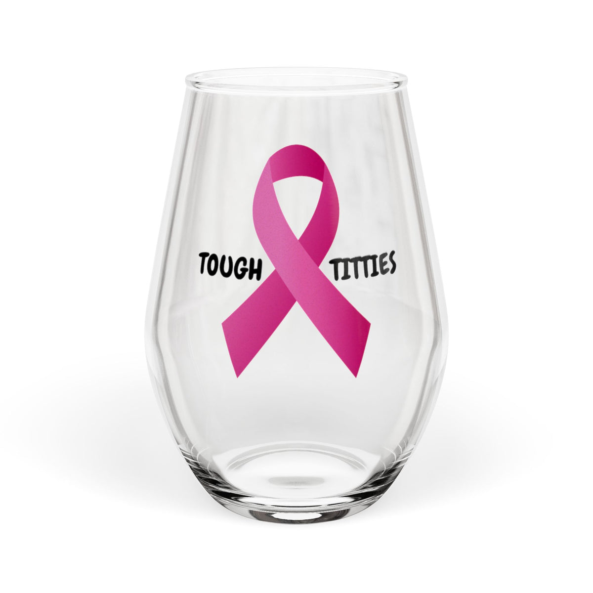 "Tough Titties" Breast Cancer Awareness Stemless Wine Glass, 11.75oz