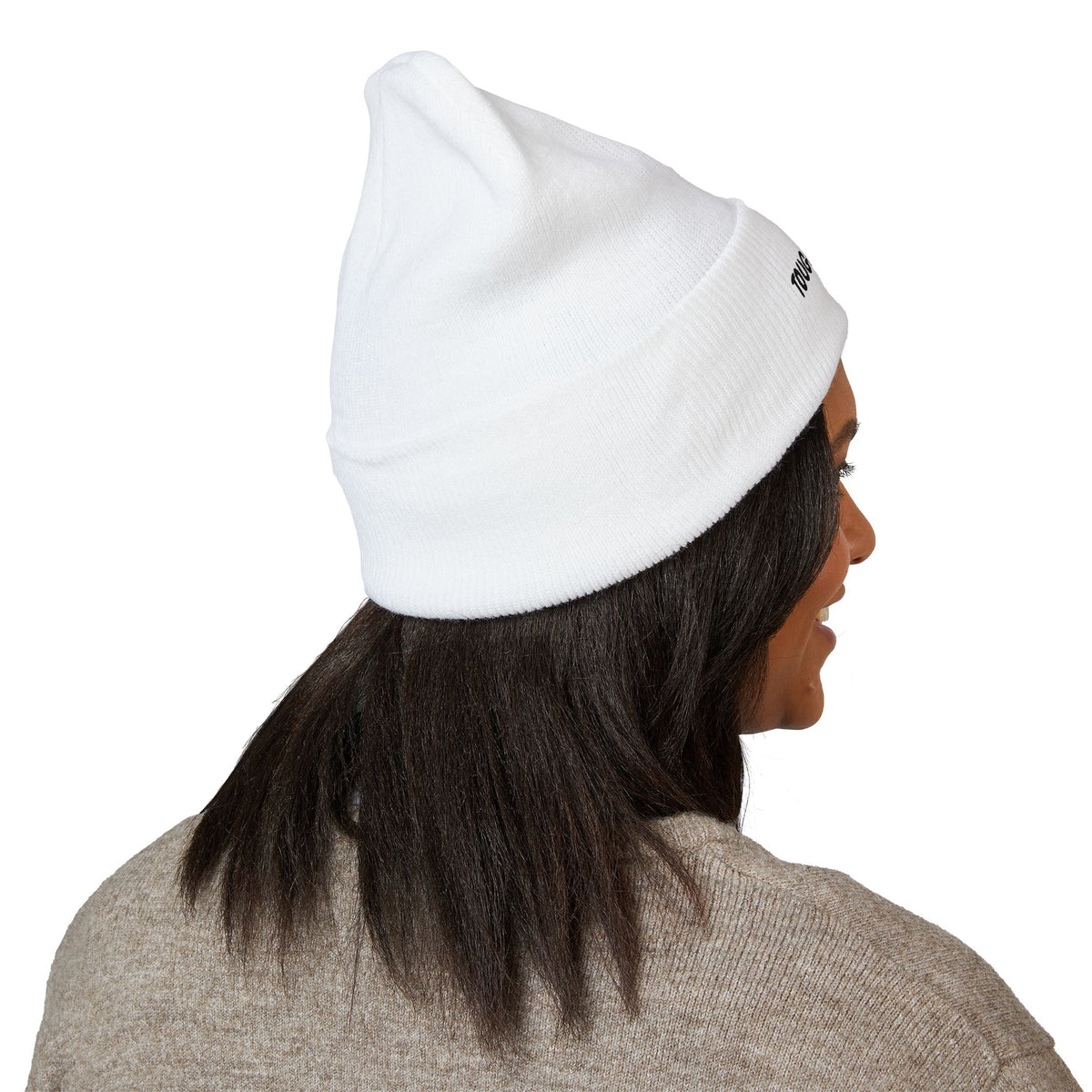 "Tough Titties" Breast Cancer Awareness Cuffed Beanie — Pink Ribbon Embroidered Knit Hat